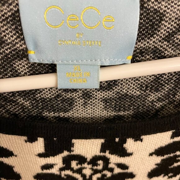 CeCe Black & White Print Thick Luxe Knit Sweater Dress Size XL - Picture 3 of 4